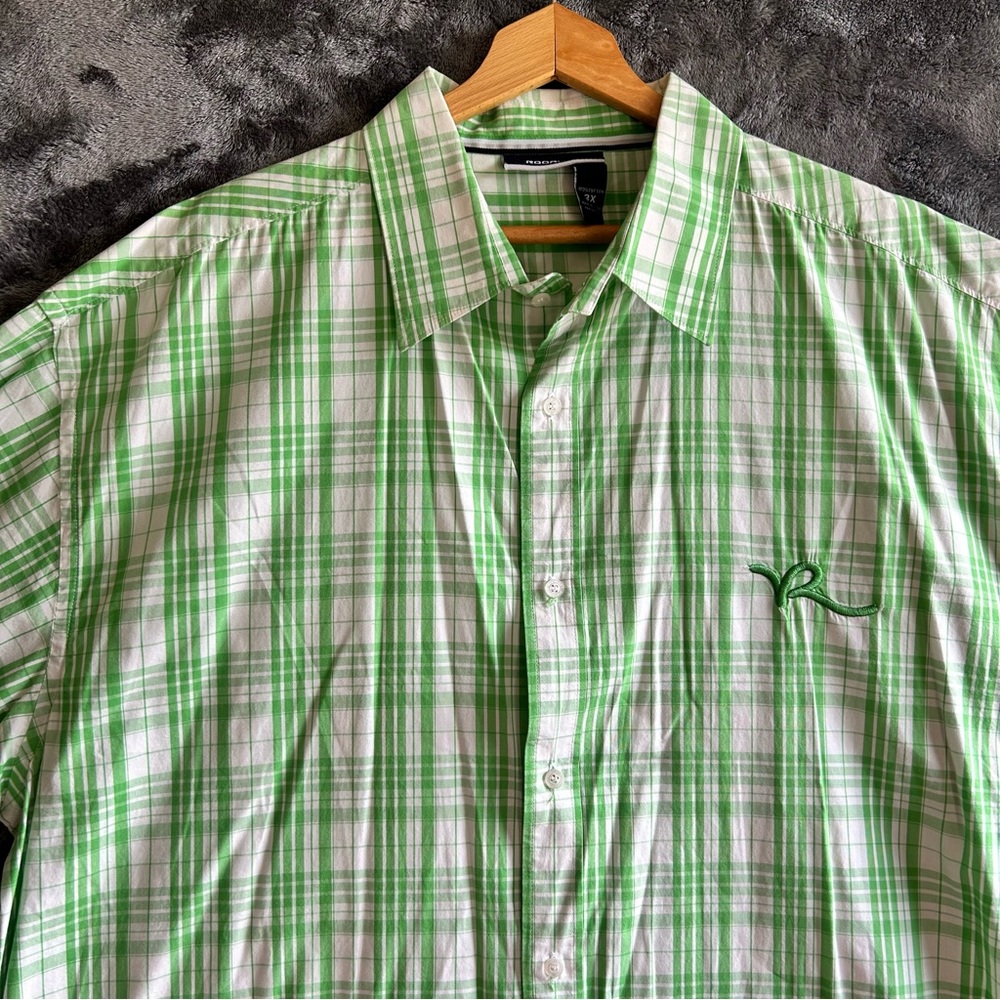 Rocawear Mens 3X Plaid Button Up Shirt Green Short Sleeve Casual Streetwear